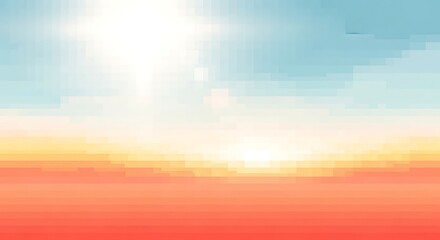 Canvas Print - pixelated abstract landscape with bright sun and horizon image photo