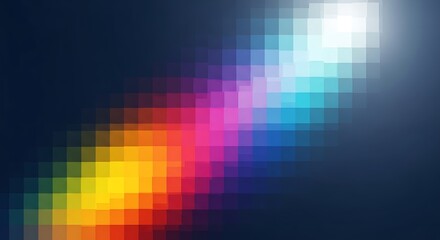 Canvas Print - Pixelated Rainbow Gradient Diagonal Streak on Dark Blue Background mosaic spectrum