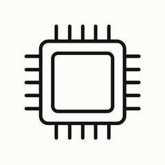 Computer microchip icon in minimalist line style  