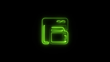 Green Neon Wallet Icon on Black Background digital