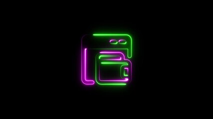 Pink and Green Neon Wallet Icon on Black Background
