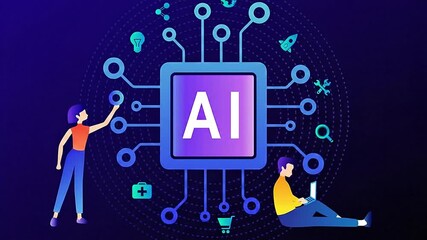 AI technology connecting people with digital future concept animation