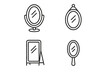 © Jakzui - Mirror line icon collection. Editable stroke vector graphics pack. Includes hand, wall, floor, and vanity mirrors. Concept for reflection, beauty, interior design, decor, grooming.