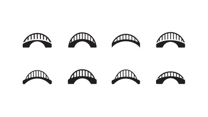 Eight simple bridge icons perfect for web design or app development representing connection infrastructure and transportation