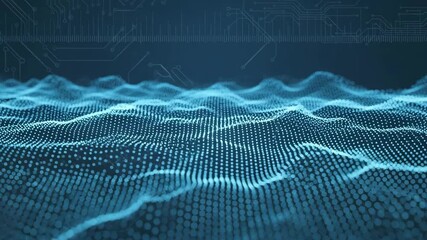 Digital Sea Abstract Blue Binary Code Waves, Data Streams, and Technological Depths in a Complex Circuitry Landscape Visualisation