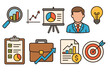 © Carlo - Business success icon set. Financial growth, data analysis, marketing strategy. Investment report, career goal, presentation chart. Corporate development vector concept.