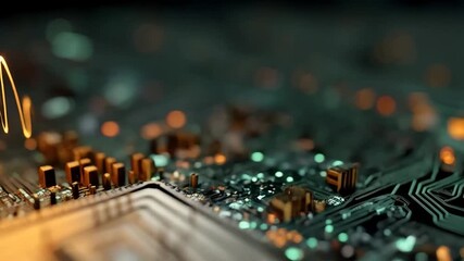 Advanced Technology Concept: Circuit Board, CPU, and Data Transfer Visualization