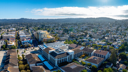 Wall Mural - aerial drone view of downtown Monterey, California with city 