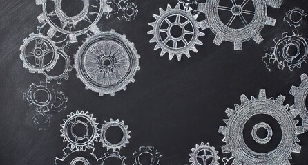 Chalk gears on dark background