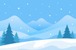 © HASIBUL HASAN - Flat design winter landscape with snowing mountains and trees