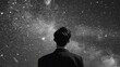 © Png Art - Man in suit looking at stars space background Black and white photography Surrealism cosmic dreamscape