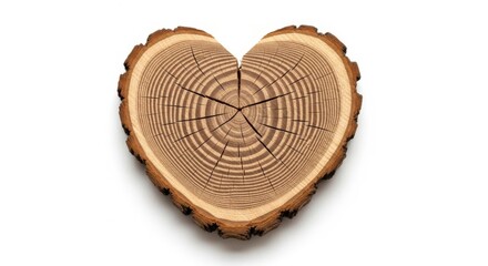 heart shaped wood slice isolated on white background