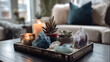 © Abeetha Prasad - Crystals and succulents on a tray in a living room for decoration