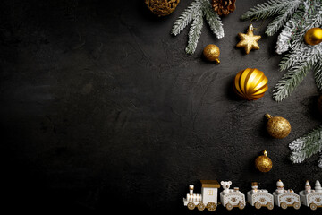Wall Mural - christmas and new year background with a festive scene with gold and red christmas ornaments and fir
