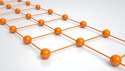 Orange spheres connected by lines on white background