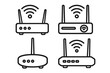 © Mary - Wi-fi router icons in a simple linear style. Vector illustrations for technology and connectivity. Wireless modem, network signal symbol, internet communication concept set.