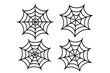 © Lester - Set of black spiderweb icons. Simple cobweb vector symbol collection. Spooky Halloween cartoon illustration. Horror, fear and arachnid concept design elements. Minimal trap net.