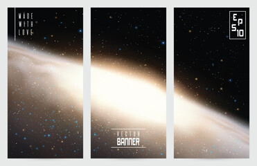 Sticker - Spiral galaxy in outer space. Night starry sky. Cosmic banners vector set