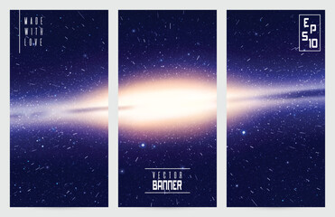 Sticker - Bright galaxy in outer space. Stars in fast motion. Cosmic banners set