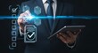 © Yusri Adi - Professional businessman using digital checklist on tablet for quality assurance and compliance, ensuring efficient workflow and streamlined processes