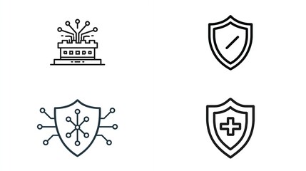 Cyber Security Icons Protection of data and infrastructure with shields and network symbols