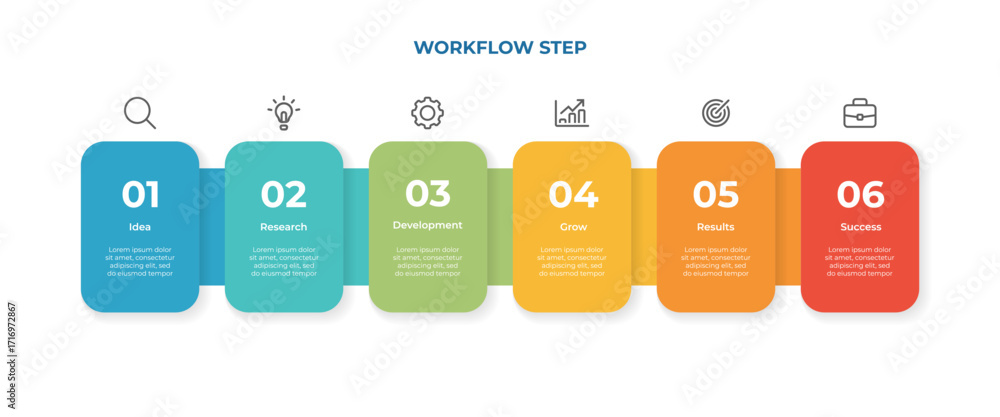 Business process infographic timeline with 6 steps. Modern flat design ...