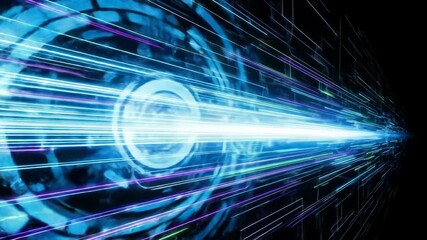 Abstract data stream with digital binary code and glowing lines