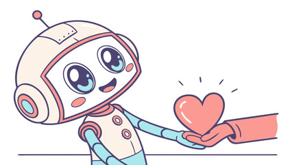 Robot Offering Heart to Human AI Love and Connection.
