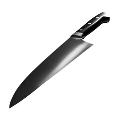 Sharp chef s knife with black handle isolated on transparent background