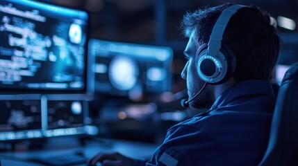 Cybersecurity Expert Working Late at Night