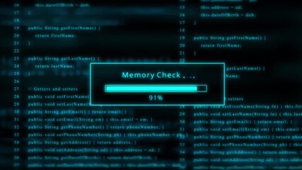Cyan Progress Bar for Memory Check Amidst Blue Abstract Programming Code computer technology