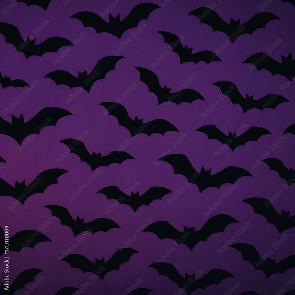 seamless pattern of flying bats in different sizes across a gradient ...