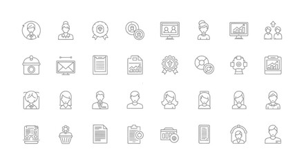  Vector Icons Set of Comprehensive Set of Business and People Thin Line Icons. EPS Editable