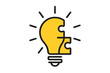 © Amari - Bright idea light bulb puzzle icon. Creative solution, missing link, and problem solving concept. Innovation, strategy, and business solution metaphor. Jigsaw piece in a lamp.