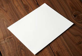 Wall Mural - Crisp white paper rests on aged, rustic wood grain,  workspace,  image
