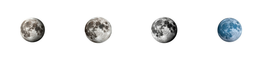 Wall Mural - Four celestial bodies showing phases of the moon and its coloration, cut out transparent