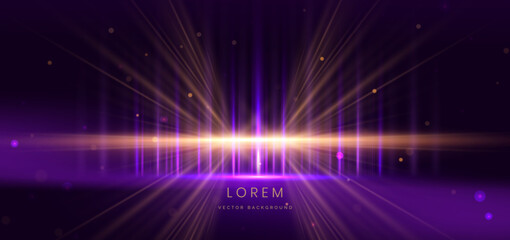 Wall Mural - gold lighting scene effect sparkle on dark purple background. luxury award concept.