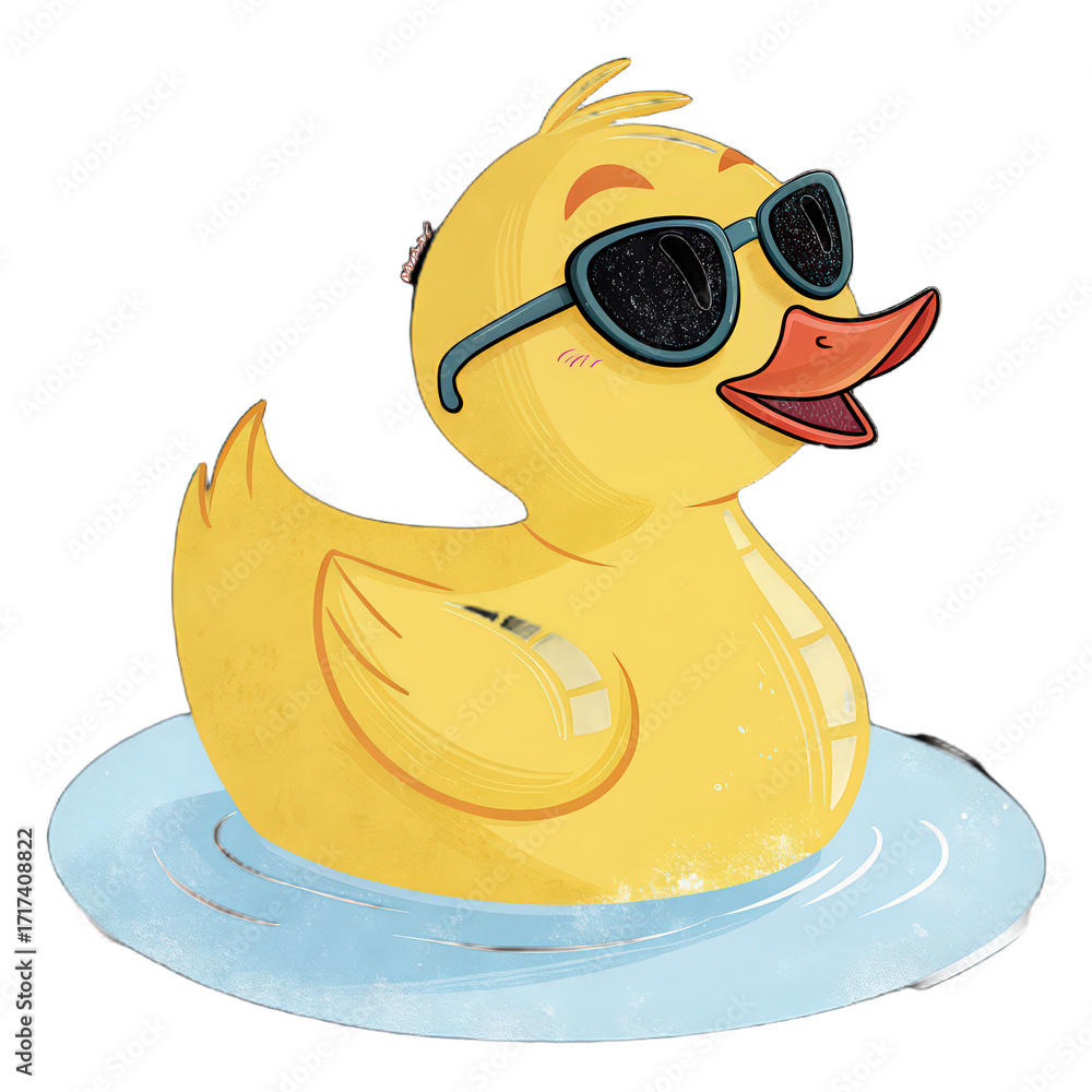Yellow rubber duck wearing sunglasses on transparent background png ...