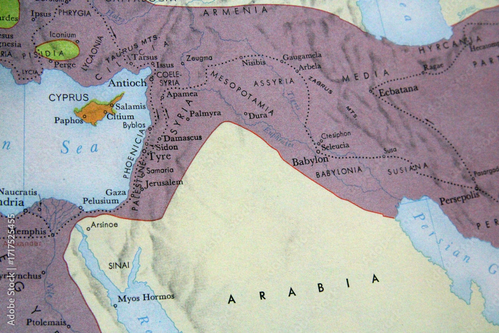 Old map of the Ancient Near East during the Persian Empire (5th century ...