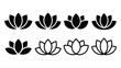 © Alvi - Set of black and outline lotus flower icons on white background Keywords: lotus, flower, icon