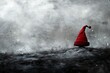 © Ramadhan - A solitary red Santa hat sits atop a snow-covered hill, amidst a bleak winter landscape, evoking a sense of solitude and quiet contemplation.