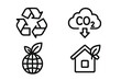© Tina - Eco icons set. Recycle, CO2 reduction, sustainability, green living symbols. Ecology, environment, and climate change concept. Minimalist line art vector illustration collection.