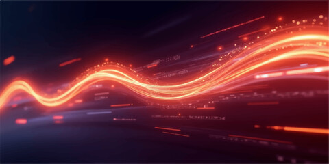 Wall Mural - Abstract lights background featuring a vibrant, futuristic motion design with glowing waves of red and black