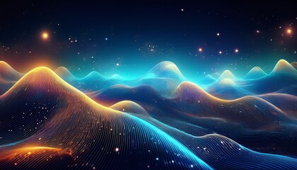 abstract digital landscape with glowing particles
