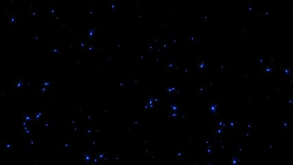 Wall Mural - Loop glow blue stars particles falling down animation on black abstract background. Animation of fiery white blue pink glowing flying ember burning ash particles.