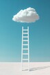© dhita - A surreal scene featuring a white ladder leading up to a fluffy cloud against a bright blue sky and minimalistic landscape.