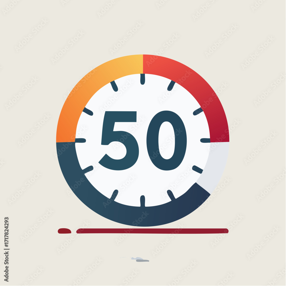 Timer Icon Countdown Clock with Number 50 and Colorful Segments for ...