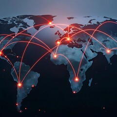 Wall Mural -  world. Internet Concept of global business.World New map with glowing lines on dark background. Network and communication concept. 3D Rendering	
