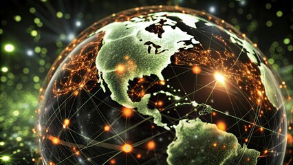 Wall Mural - Global network connection over the world. Internet Photo Best New Concept of global business.World map with glowing lines on dark background. Network and communication concept. 3D Rendering	
