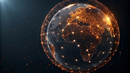Wall Mural - Global network connection over the world. Internet Photo Best New Concept of global business.World map with glowing lines on dark background. Network and communication concept. 3D Rendering	